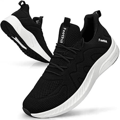 Image of Feethit Trainers Men Running Shoes Tennis Sports Training Walking Gym Athletic Fitness Fashion Sneakers Trainers for Men Breathable Lightweight Comfortable Outdoor Flat Shoes for Jogging Black UK 11