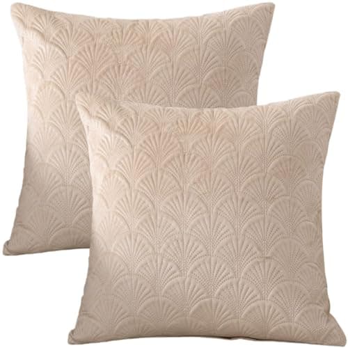 Image of Traziewell Set of 2 Cushion Covers 45x45 cm Decorative Soft Velvet Cushion Cover 18X18 Inch Square Boho Neutral Pillow case for Sofa Beige 159