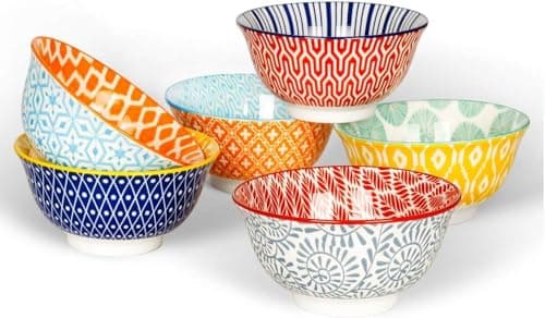 Image of KitchenTour Ceramic Bowls Set - 10 oz Serving Bowls For Kitchen - Cereal, Ice Cream, Soup, Salad, Rice, Dessert Ceramic Bowls - Assorted Colorful Set of 6 - Microwave Dishwasher Safe - 5 Inch