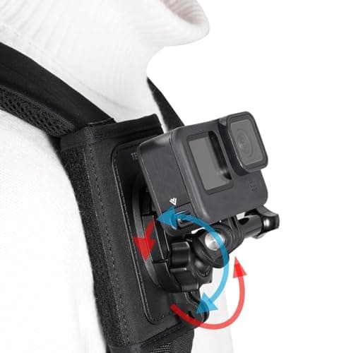 Image of Action Camera Strap Mount Compatible With GoPro Hero, DJI Action 5, 4, 3 Action Camera Backpack Mount Body Cam Harness Adjustable Ball Joint 360 Degree Rotation Easy Use Quick Release Clamp