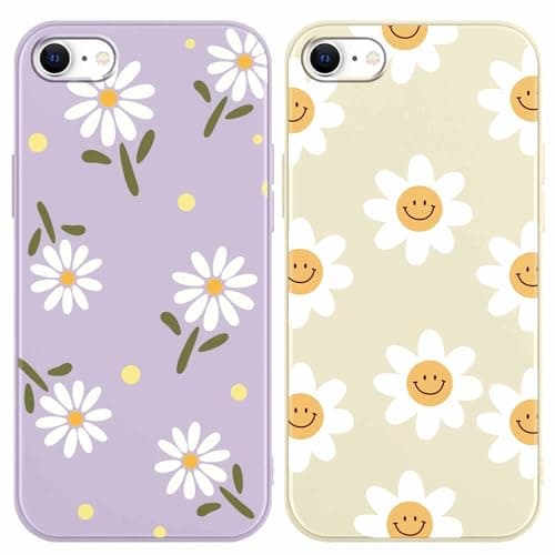 Image of Yoedge 2 Pack Cute Flowers Print Suitable for iPhone 8/7/ iPhone SE 2022 2020 4.7" Phone Case, Floral Daisy Aesthetic Pattern Shell Soft Silicone TPU Shock-Absorbing Smile Cover for Women and Girls