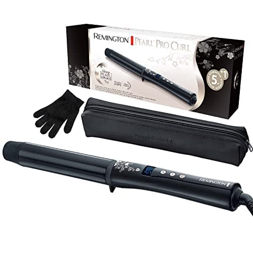 Image of Remington CI9533 Large Curling Iron 32 mm Pearl Digital (Ceramic Coating with Real Pearls) LCD Display 130-210°C Includes Heat Glove Gentle Waves Fine to Strong Hair Black