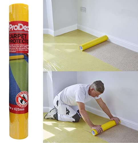 Image of ProDec 25m Carpet Protector Roll - Strong Self Adhesive Plastic, Fully Waterproof Heavy Duty Stair Protection, Clear Sticky Back Plastic Floor Protectors