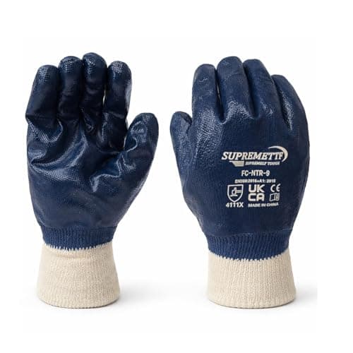 Image of Supreme TTF Heavy Duty Oil Resistant Fully Nitrile Coated Work Gloves EN388 4111X - for Construction, Mechanical & Industrial Handling - Pack of 6 Pairs (XL/Size 10)
