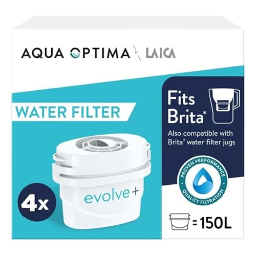 Image of Aqua Optima Evolve+ Water Filter Cartridges 4 Pack - Fits Brita Jugs & Alternative for Maxtra Filters* - Reduces Limescale, Chlorine and Other Impurities - by LAICA