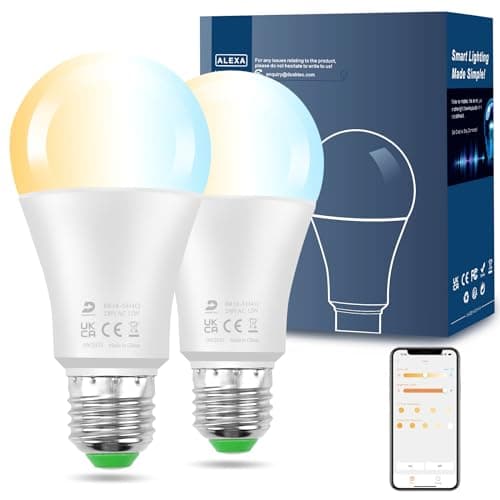 Image of DUSKTEC Alexa Light Bulbs 130W Equivalent, 12W E27 Bluetooth Smart Bulb Warm White to Daylight Dimmable, Light Bulb Screw with Timer & APP Control for Bedroom Living Room, A60 Led Bulb (2 Pack)