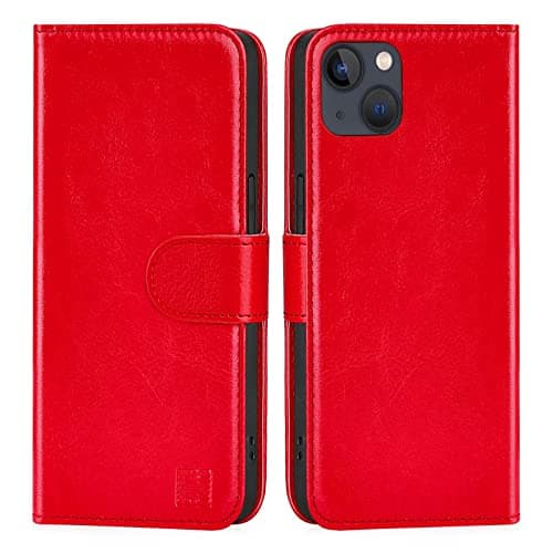 Image of 32nd Book Wallet PU Leather Flip Case Cover For Apple iPhone 14 (6.1"), Design With Card Slot and Magnetic Closure - Red