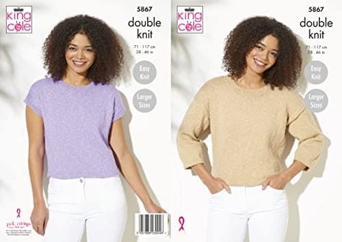 Image of King Cole Ladies Double Knit Knitting Pattern Womens Easy Knit Sweater & Top (5867), Multi, 28- 46inch