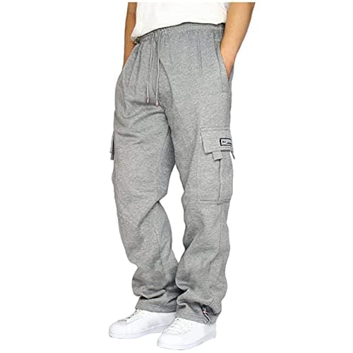 Image of Halfword Mens Loose Fleece Cargo Trousers Casual Gym Jogging Bottoms Lightweight Joggers Sweatpants Grey 2XL
