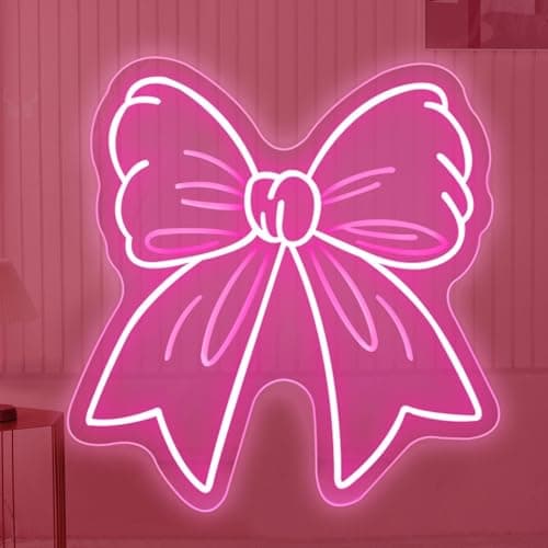 Image of Pink Bow Neon Light Sign, USB Powered Bow Cute Room Decor, Aesthetic Room Decor for Walls and Dorms, Pink Led Lights for Campus Style Decor, Perfect Neon Signs for Bedroom and Gifts