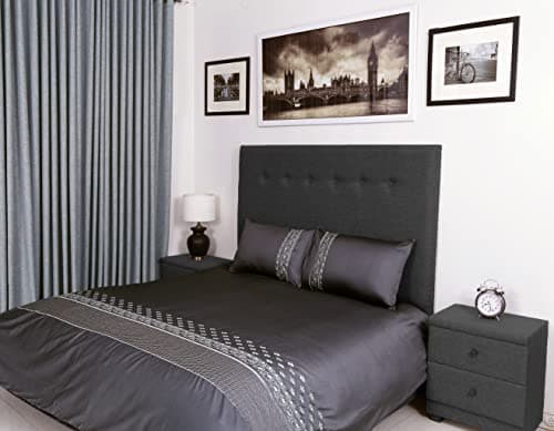 Image of 400 Thread Count Long Staple Egyptian Cotton organic Duvet Cover Set, Double Duvet Set, Quilt Cover, Bedding Set, Florence Viscose Embroidered Charcoal Grey Duvet Sets - 200 x 200cm