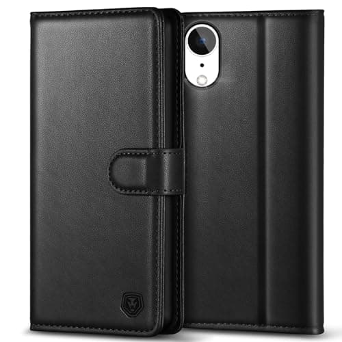 Image of Kuafcase Compatible for iPhone XR Case with 4 Card Slots Magnetic Closure Kickstand Shockproof Protective Phone Case Compatible for iPhone XR - Black