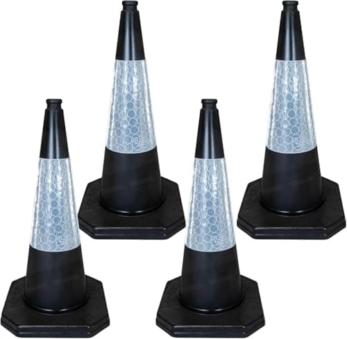 Image of Street Solutions UK - 4 x 750mm Black Road Traffic Cones - Self Weighted - Premium Quality Safety Cone - Strong and Durable - with Extremely Low Centre of Gravity
