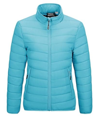 Image of Outdoor Ventures Womens Winter Lightweight Jacket Warm Short Packable Puffer Jacket Transitional Padded Jacket Quilted Jacket for Ladies Lined for Hiking Travel, Light Blue M