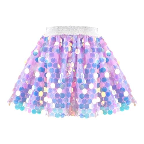 Image of Sunny Fashion Girls Skirt Purple Mermaid Sparkly Sequin Tutu Party Ballet Dance Age 7-8 Years