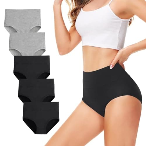 Image of TUUHAW High Waisted Knickers for Women Black Grey Underwear Women Ladies Full Briefs Ladies Pants Size 16 Postpartum Underwear Breathable Soft Cotton Panties 5 Pack Moisture Wicking