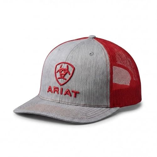 Image of Ariat Men’s Classic Logo Gray and Red Adjustable Hat