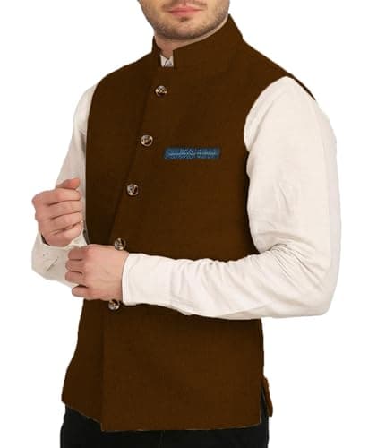 Image of Yiaisafa Mens Mock Neck Vests Stand-up Collar Tweed Waistcoats Herringbone Retro Vintage Wool Wedding Groomsman Suits (Orange,L)
