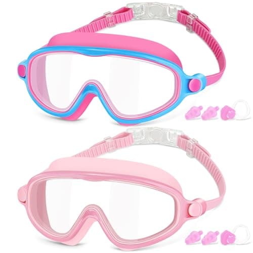 Image of COOLOO Kids Swimming Goggles, 2 Pack Kids Goggles Childrens Swimming Goggles for Age 4-14 Wide Vision Anti-Fog UV Protection Waterproof 180° HD Vision for Junior Boys Girls