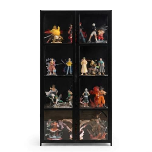 Image of CHZIMADE 4 Shelf Corner Display Cabinets with Door 62 x 33 x 130cm Bookcase Floor Standing Clear Display case Showcase for Collectibles Trophy Books (Black-130cm)