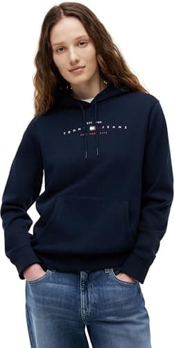 Image of Tommy Jeans Women's Tjw Reg Us Linear Hoodie DW0DW23485 Pullover, Blue (Dark Night Navy), XS