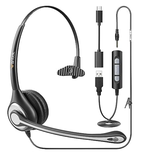 Image of Wantek USB Wired Headset with One-Ear Noise Cancellation Headphone and One Microphone - Connect to PC Mac via USB or Other Devices with 3.5 MM Jack