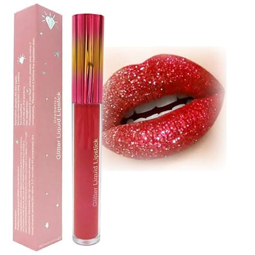 Image of Sparkling Red Metallic Lipgloss, Long-Lasting Diamond Shimmer with Glitter, High-Pigment Matte Liquid Lipstick, Non-Sticky, Waterproof Lip Stain for Girls and Women's Makeup