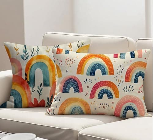 Image of Color Cushion Covers 30x50 cm Large Cushions Rainbow Decorative Pillows Set of 2 with Invisible Zipper, Velvet Breathable, Durable Oblong Throw Pillow Covers for Sofa Living Room Bedroom Decor R-7763