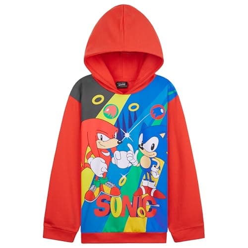 Image of Sonic The Hedgehog Hoodie for Boys Teens Shadow Knuckles Tails Warm Hooded Sweatshirt Jumper Casual Pullover (Red/Multi, 7-8 Years)