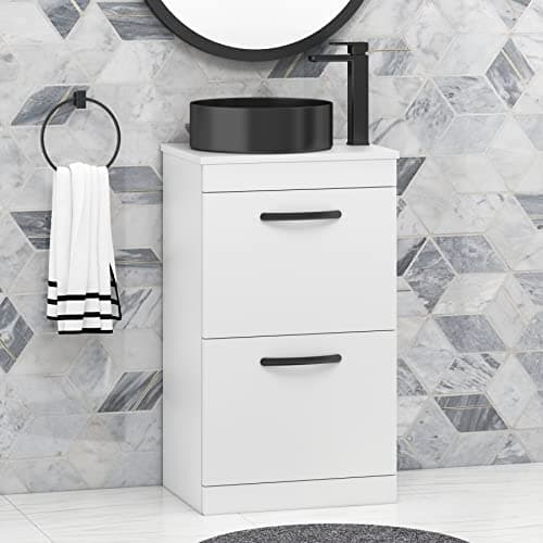 Image of Royal Bathrooms 500mm Freestanding Vanity Unit 2 Drawer Gloss White & Countertop Basin - Art Round