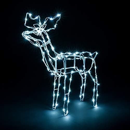 Image of Christow Christmas Reindeer Light Up Outdoor Decoration, Energy Efficient LED White Wire Flashing Garden Silhouette, Mains Powered (76cm x 73cm x 37cm)