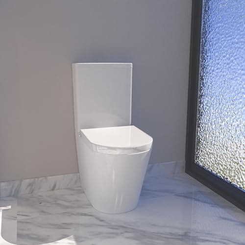 Image of Bathroom Rimless Back to Wall Close Coupled Toilet Round Soft Close Seat Cistern Modern WC Pan White