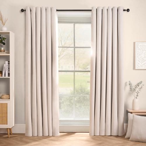 Image of OHS Cream Eyelet Curtains Woven Texture, Decorative Lined Curtain for Summer Winter Blackout Long Curtains for Living Room Bedroom Soft Modern, 66x90