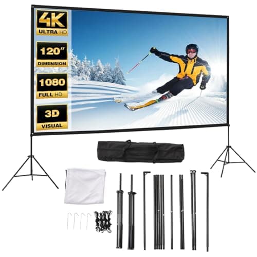 Image of 100 Inch Projector Screen with Stand – 16:9 Portable Indoor & Outdoor Projection Screen, 4K HD 3D Front & Rear Movie Screen with Carry Bag for Home Cinema, Garden, Camping & Presentations
