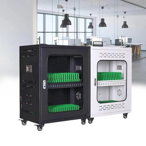 Image of 30-Slot Charging Cart for Laptops & Tablets Secure Storage with Cord Management & Door Locks Ideal for Schools & iPads - Black Charging Station