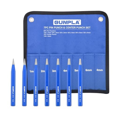 Image of Gunpla 7 Pieces Drift and Center Punch Set Chrome Vanadium Heavy Duty 120mm Pilot Holes Drilling Punches with 1-6mm Head Tools Kit in Storage Pouch
