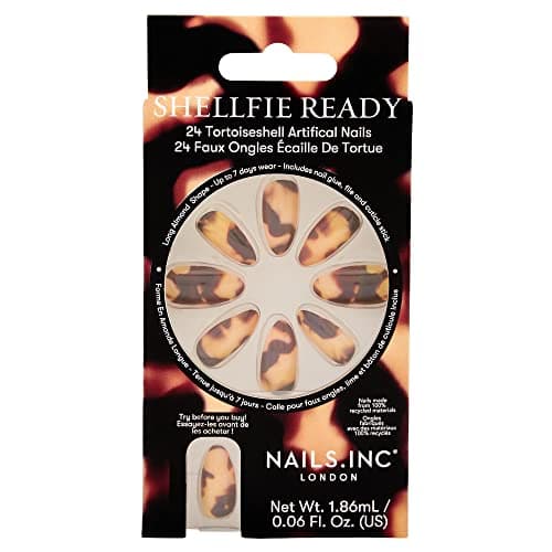 Image of Nails Inc Shellfie Ready Tortoiseshell Artificial Nails, Includes Glue, Cuticle Pusher, File, Trendy Nail Art, Long Lasting False Nails, Salon Quality, Made With Recycled Materials, 24 Piece Set