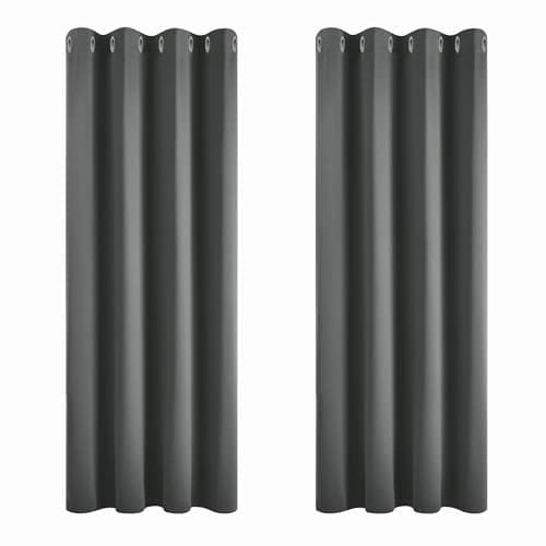 Image of Deconovo Blackout Curtains Eyelet Super Soft Thermal Insulated Ring Top Blackout Curtains for Nursery 46 x 54 Drop Inch Dark Grey 2 Panels