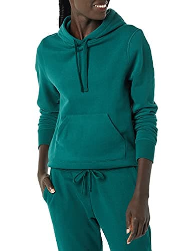 Image of Amazon Essentials Women's French Terry Fleece Pullover Hoodie, Dark Green, M