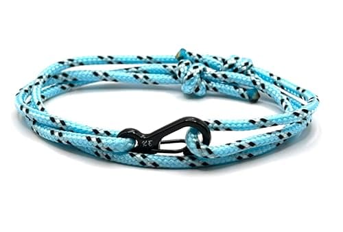 Image of Carabiner Bracelet - Strong Paracord Climbing Rope with Clip - Adjustable Paracord with Black Clasp | Durable Survival Bracelet | Handmade Men's Bracelet (Turquoise)