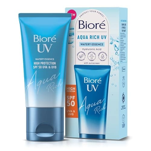 Image of Biore SPF 50, Aqua Rich UV Watery Essence, Invisible High Protection, Hydrates With Hyaluronic Acid, No White Cast, Non Oily Sun Cream, Japanese Sunscreen, 50ml