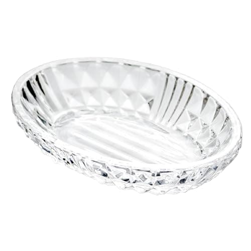 Image of Iyulania Clear Glass Soap Dish, Oval Bar Soap Holder with Embossed Raised Sides for Bathroom, Sink and Kitchen