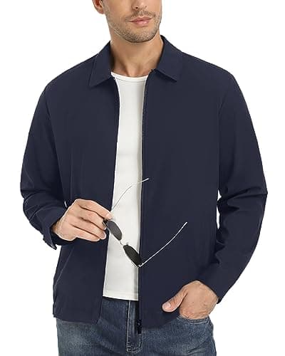 Image of EKLENTSON Men's Track Jacket Lightweight Bomber Windbreaker Varsity Jacket Full Zip Windproof Coat with Zipper Closure Navy XXL