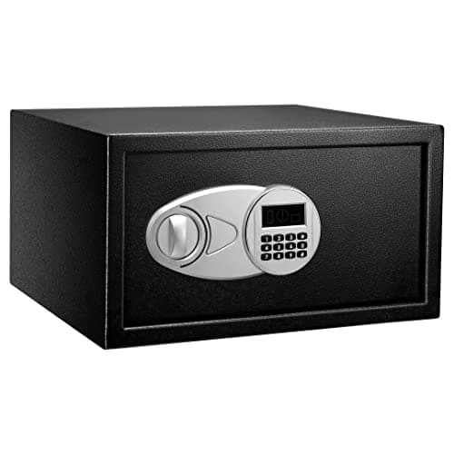 Image of Amazon Basics Steel Security Safe with Digital Keypad - Secure Money, Cash, Jewelry, ID Documents, 28 Litres, 43 cm W x 37 cm D x 23 cm H, Black
