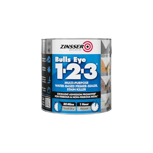 Image of Zinsser Bulls Eye 1-2-3 Primer-Sealer & Stain Killer 2.5 litre Ready Mixed Colour - Grey