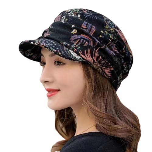 Image of Short Brim Warm Foldable Earflap Women's Cap Ethnic Style Print Autumn Winter Hat Daily Clothing Willys Cap, black, One Size