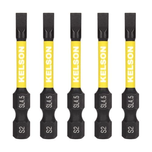 Image of 5 x KELSON 4.5mm Flat-Head 50mm Impact Rated Screwdriver Bits Slotted Slot SL4.5 1/4" Universal