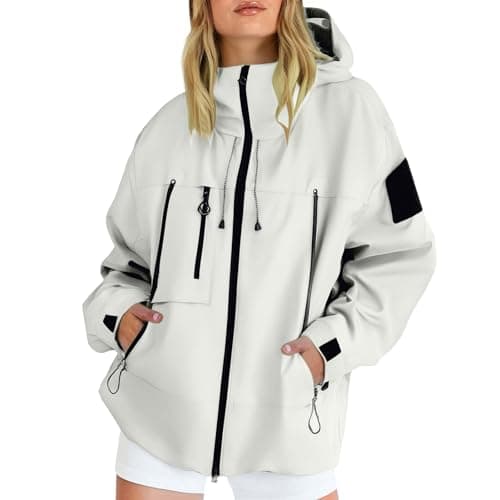 Image of BUKKNYE Womens Rain Jacket Plus Size Woman Waterproof Jacket Unisex Raincoat Womens Waterproof Lightweight Rain Jackets Windbreaker Packable Hooded Coats Outdoor Running Windbreaker for Men White
