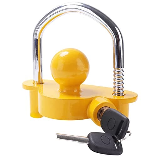 Image of Tevlaphee Trailer Ball Lock Hitch Coupler Towing Lock Adjustable Easy Installation Heavy Duty Steel and Aluminum Alloy Base for Towing Caravan Trailer Security with 2 Keys (Yellow)