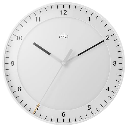 Image of Braun Classic Large Analogue Wall Clock with Silent Sweep Movement, Easy To Read, 30cm Diameter in White, model BC17W.